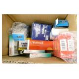 Office supplies, tape dispensers, new boxes of binders, paper clips, highlighters, staples