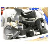 Office supplies, probably 25 tape dispensers, new boxes of tape, paper clips and a bunch of note pads