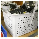 Office supplies, probably 25 tape dispensers, new boxes of tape, paper clips and a bunch of note pads