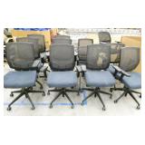 Lot of 12 blue office chairs with mesh back