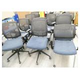 Lot of 12 blue office chairs with mesh back