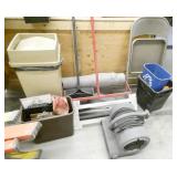 Wood crate 50x72x35, chair, blower, garbage can, roll of sticky fabric, etc