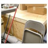 Wood crate 50x72x35, chair, blower, garbage can, roll of sticky fabric, etc