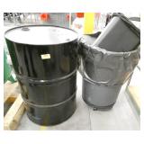 Empty 55gal steel barrel, brute garbage barrel and more