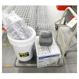 Folding cart with spill kit, face shield, zebra printer and New Brother scanner