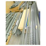 6 pallets full of (green) steel garage shelving with wood shelving