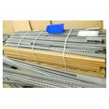 6 pallets full of (green) steel garage shelving with wood shelving