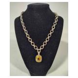 925 Lorenzo Cushion Cut Citrine Pendant w/Open Cable Link Necklace