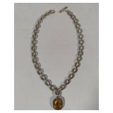 925 Lorenzo Cushion Cut Citrine Pendant w/Open Cable Link Necklace