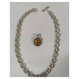 925 Lorenzo Cushion Cut Citrine Pendant w/Open Cable Link Necklace