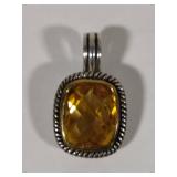 925 Lorenzo Cushion Cut Citrine Pendant w/Open Cable Link Necklace