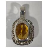 925 Lorenzo Cushion Cut Citrine Pendant w/Open Cable Link Necklace