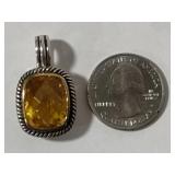 925 Lorenzo Cushion Cut Citrine Pendant w/Open Cable Link Necklace