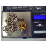 925 Lorenzo Cushion Cut Citrine Pendant w/Open Cable Link Necklace