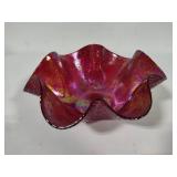 Red Iridescent Ruffled Edge Glass Art Bowl