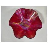 Red Iridescent Ruffled Edge Glass Art Bowl