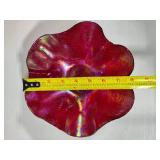 Red Iridescent Ruffled Edge Glass Art Bowl