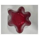 Red Iridescent Ruffled Edge Glass Art Bowl