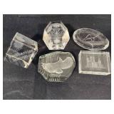 Assorted Clear Glass Etched Paperweights