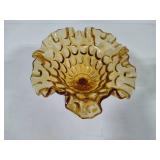 Fenton Thumbprint Amber Glass Ruffled Pedestal Candy Dish
