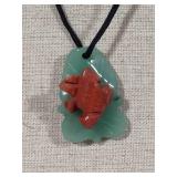 Hand Carved Adventurine Frog on Jade Lily Pad w/Rope Necklace