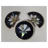 Alpaca Silver Abalone Brooch & Clip Earrings