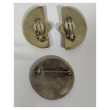 Alpaca Silver Abalone Brooch & Clip Earrings