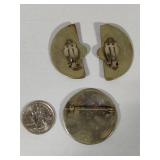 Alpaca Silver Abalone Brooch & Clip Earrings