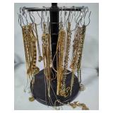 Gold Tone Costume Necklaces w/Display Spinner
