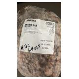 H - BRENNAN Smoked Ham Water Added - 11 lb Whole Ham in Clear Wrap, Frozen.