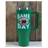 Football Game Day Sports Green Stainless Steel Tumbler with Straw, 40oz