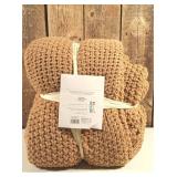 Full/Queen Chunky Knit Bed Blanket Warm Brown - Casaluna