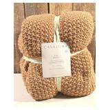 Full/Queen Chunky Knit Bed Blanket Warm Brown - Casaluna