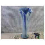 (BS) Glass Blue Swirl Vase and Smal...