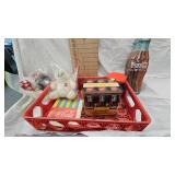 Coca Cola Treasure Lot including crate, Stuffies, Tin, Bucket Tin w/Handle