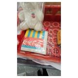 Coca Cola Treasure Lot including crate, Stuffies, Tin, Bucket Tin w/Handle