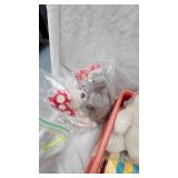 Coca Cola Treasure Lot including crate, Stuffies, Tin, Bucket Tin w/Handle