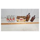 Banded 6 pack Schmidt Cans, Miller High Life Shorty 8pk, 2 Brown Glass Clorox Bottles