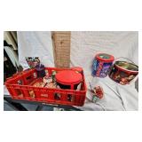 Lot of Various Coca Cola Tins/Cups. Bobbleheads, CandlesCoca