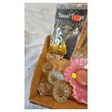 Fenton Ruffled Edge Cranberry Dish and Various Glassware