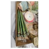 Minature Oil Lams, Bobbin Spools, Stuffed Giraffe, Tins