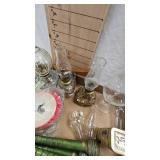 Minature Oil Lams, Bobbin Spools, Stuffed Giraffe, Tins