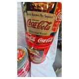 8 Pc Beverage Coca Cola Set, Tins, Bottles, Crate, Spoons