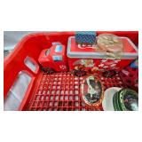 Plastic Coke Crate with Tins and Coca Cola Musical Alarm Clock in Box