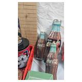 Plastic Coke Crate with Tins and Coca Cola Musical Alarm Clock in Box