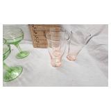 Lot of 4 Uranium/Vaseline Sherbet Dishes with 3 Depression Juice Glasses