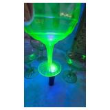 Lot of 4 Uranium/Vaseline Sherbet Dishes with 3 Depression Juice Glasses