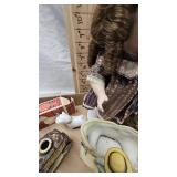 Hand Painted Bisque Vases, Porcelain Doll, and Cologne/Perfume Bottles