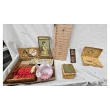 Victorian Art Glass Basket with Candy stripe Pattern and Storage Boxes