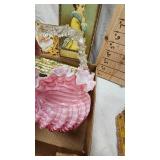 Victorian Art Glass Basket with Candy stripe Pattern and Storage Boxes